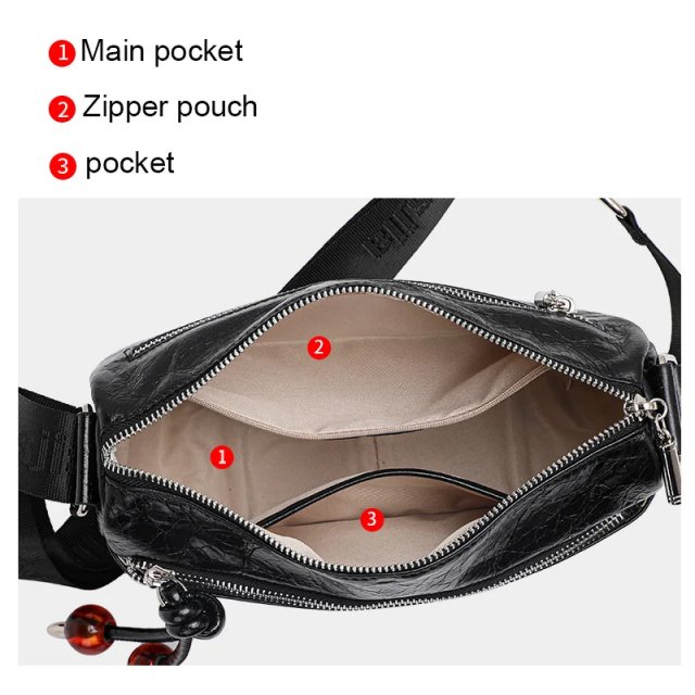 Stylish Pleated Textured Women's Soft Leather Crossbody Bag - Image 3