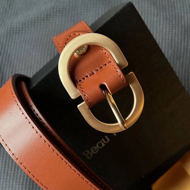 Women's Genuine Cow Leather Belt with Retro Metal Oval Buckle - Image 3