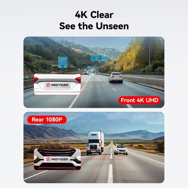 4K Dual Dash Cam Front and Rear with GPS, Wi-Fi, Night Vision, and 32GB Card - Image 3