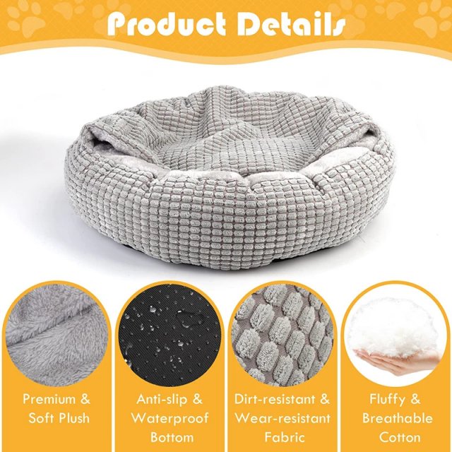 Cozy Hooded Fluffy Orthopedic Round Pet Cuddler - Image 5