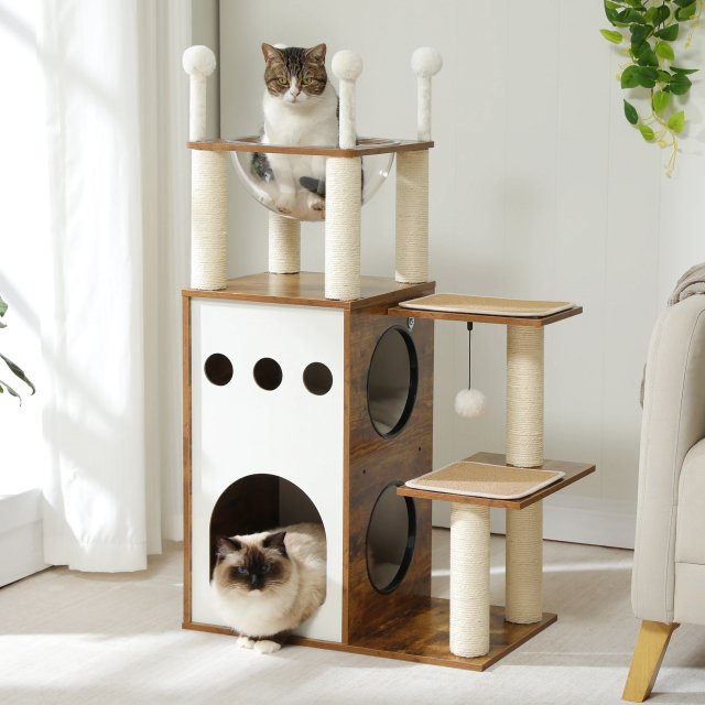 Modern Wooden Cat Tree Tower with 2-Floor Condo, Scratching Posts - Image 3