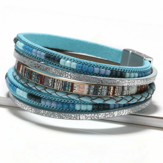 Handwoven Bohemian Leather Bracelet with Magnetic Buckle - Image 6