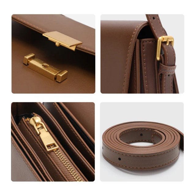 Stylish Women's Retro Square Shoulder Bag - Adjustable Cowhide Handbag - Image 4