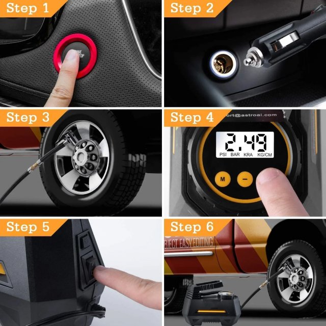 Portable Car Tire Inflator Electric Air Compressor Pump with LED & Pressure Gauge - Image 3