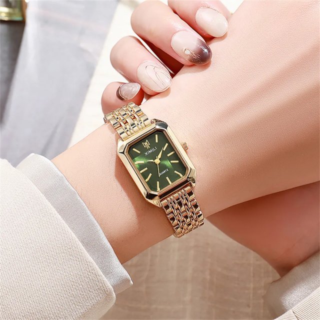 Elegant Women's Square Watch with Gold Alloy Strap - Image 3