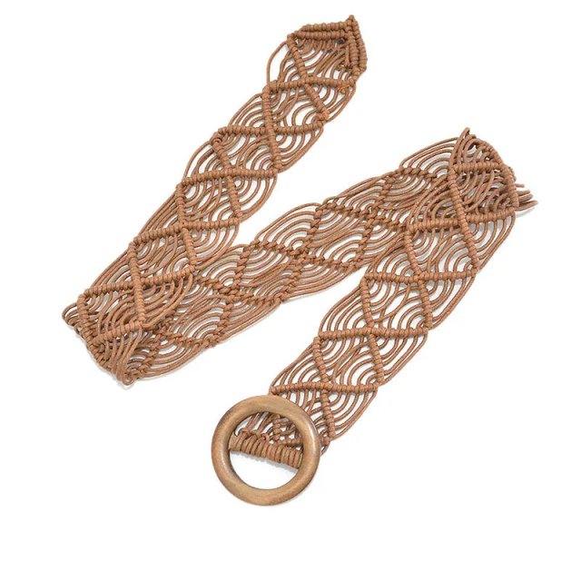 Boho Beach Woven Belt with Round Wooden Buckle - Image 5