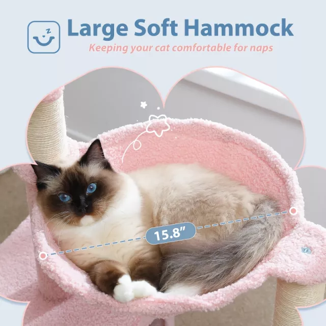 Flower Cat Tree with Large Hammock & Sisal Scratching Posts - Image 4