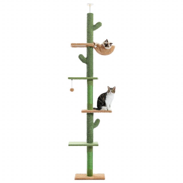5-Tier Adjustable Floor-to-Ceiling Cat Tree Tower with Cactus Design, Hammock, and Scratching Post - Image 6