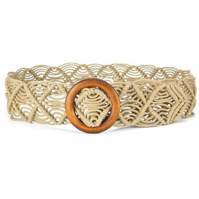 Boho Beach Woven Belt with Round Wooden Buckle - Image 7