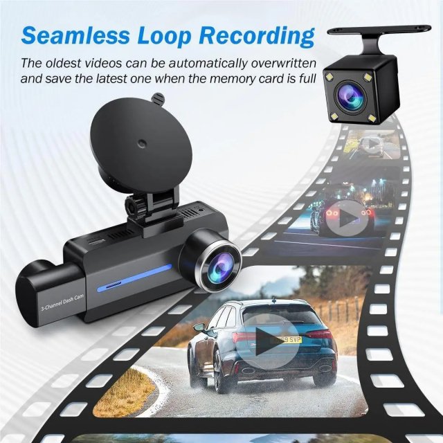 3-Channel 2K HD Dash Cam with Front, Rear & Inside Recording, IR Night Vision - Image 4