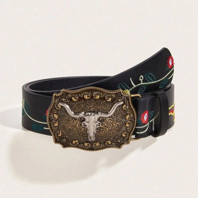 Vintage Western Cowboy Buckle Printed PU Leather Belt - Image 4