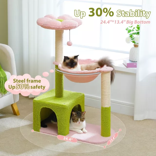 Flower Cat Tree with Large Hammock & Sisal Scratching Posts - Image 5