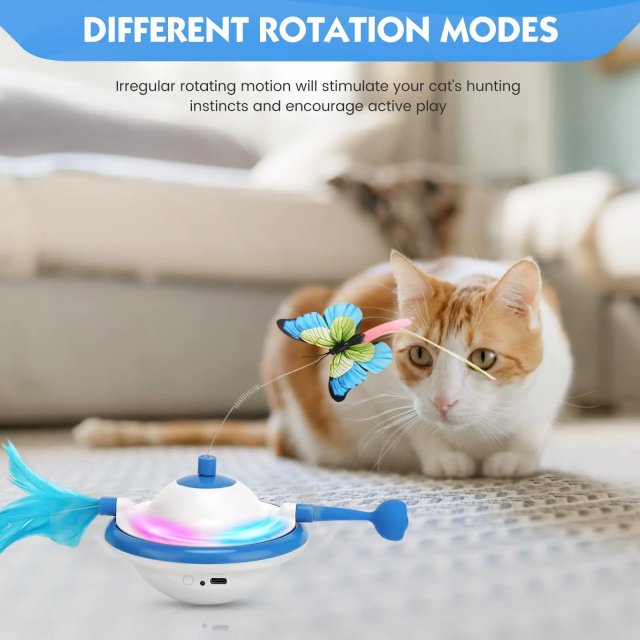 3-in-1 Interactive UFO Cat Toy with Feather, Butterfly, and LED Light - Image 4