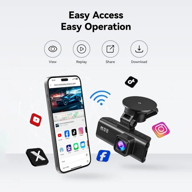 4K Dual Dash Cam Front and Rear with GPS, Wi-Fi, Night Vision, and 32GB Card - Image 4