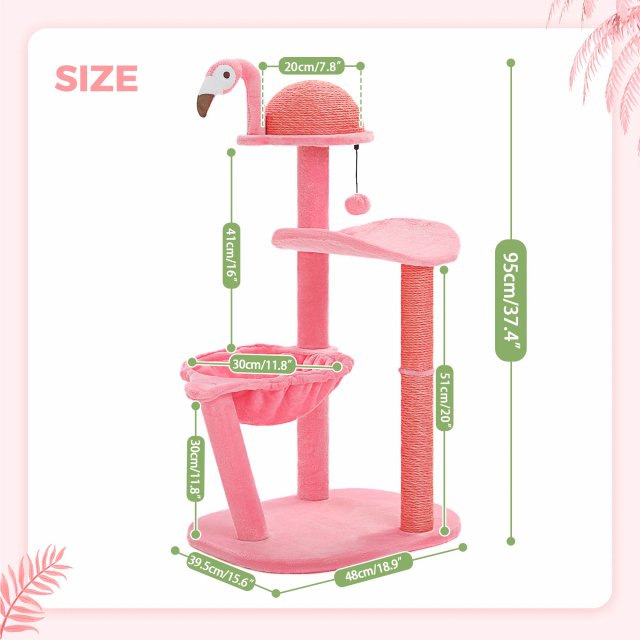 Flamingo Pink Cat Tree with Sisal Scratching Posts & Hammock - Image 6