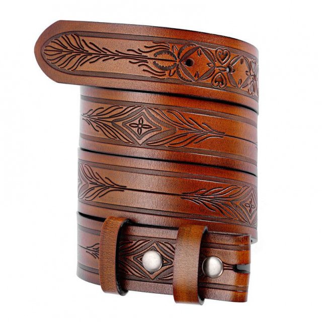 Genuine Leather Vintage Embossed Western Cowboy Belt - Image 2
