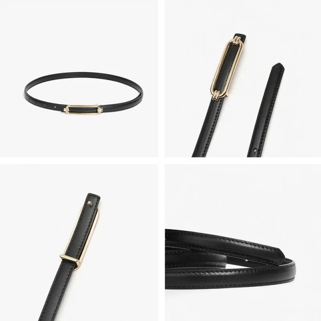 Women's Skinny Leather Belt with Gold Buckle - Image 6
