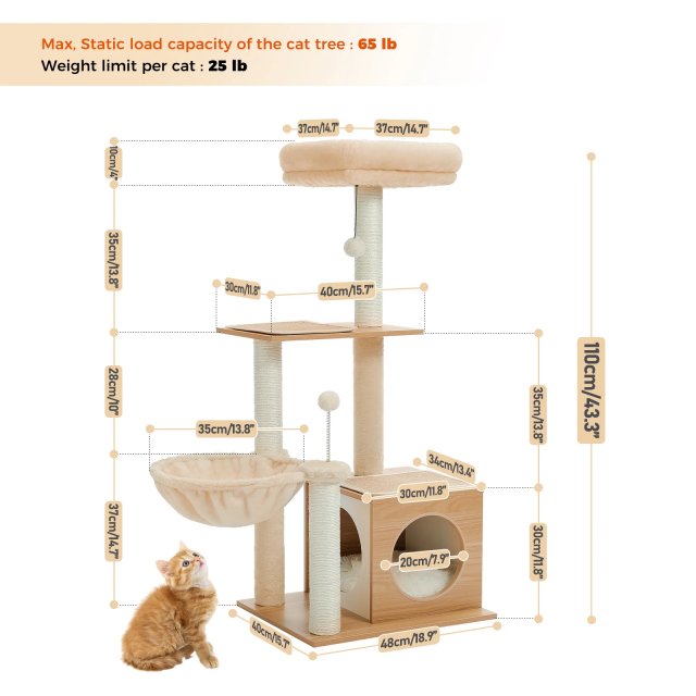 Modern Cat Tree Tower for Indoor Cats with Large Condo, Hammock & Cozy Top Perch - Image 5