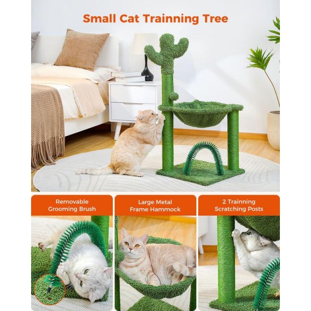 33-Inch Cactus Cat Tree Tower with Self Groomer, Hammock - Image 4