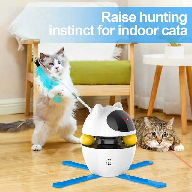 3-in-1 Interactive Laser and Feather Cat Toy with Automatic Track Ball and Adjustable Height - Image 4