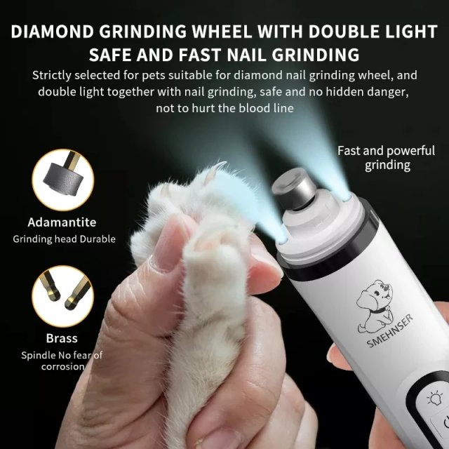 USB Rechargeable Electric Pet Nail Grinder with LED Light for Dogs and Cats – Low Noise Grooming Tool - Image 3