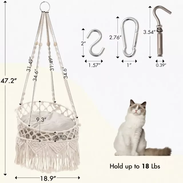 Boho Hanging Cat Bed for Sleeping, Playing, and Lounging - Image 5