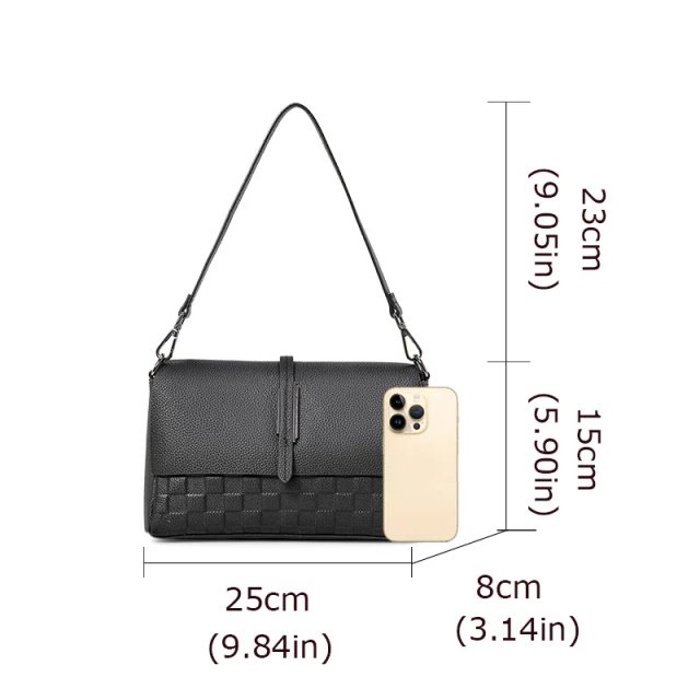 Elegant Black Cowhide Woven Shoulder Bag – Fashionable Handbag with Unique Woven Design - Image 7