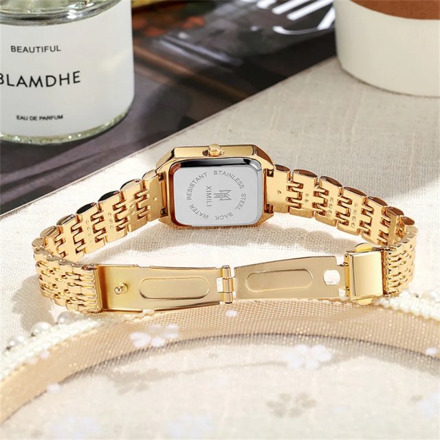 Elegant Women's Square Watch with Gold Alloy Strap - Image 7
