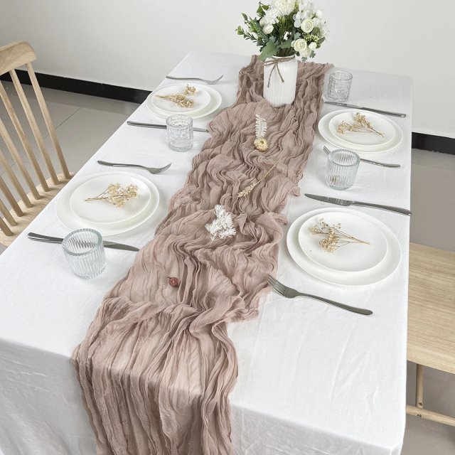 Pink Semi-Sheer Gauze Table Runner for Weddings and Events - Image 6