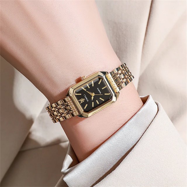 Elegant Women's Square Watch with Gold Alloy Strap - Image 5