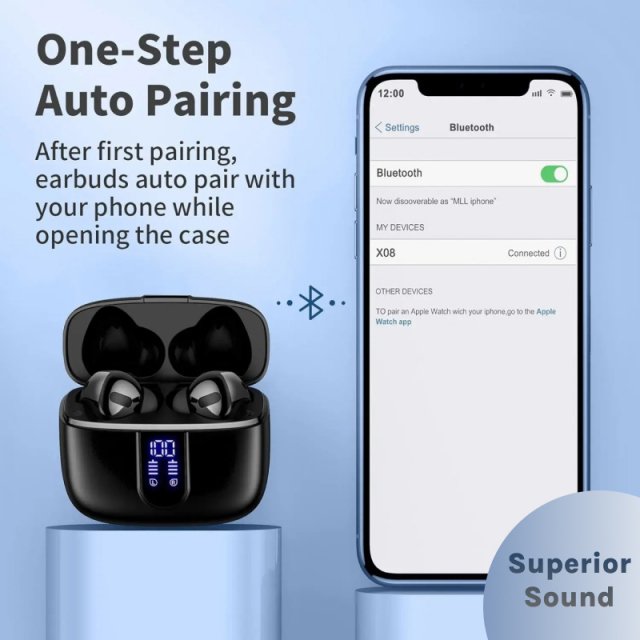 Bluetooth Wireless Earbuds with 60H Playback, LED Display, and 4 ENC Microphones - Image 4