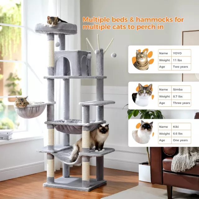 Tall Tower with Extra-Large Hammock & Scratching Posts - Image 2