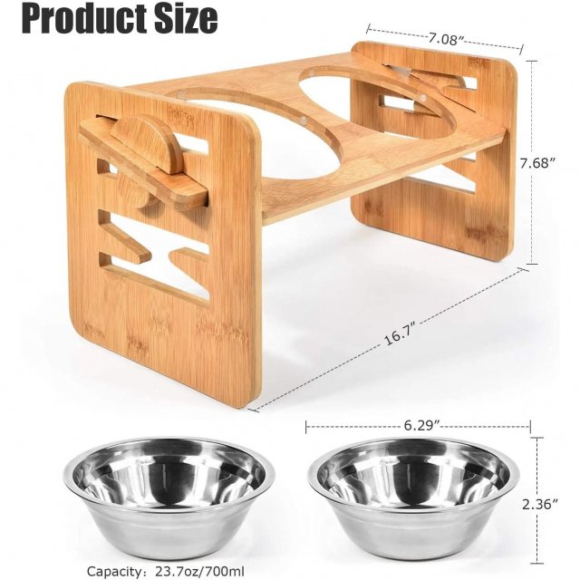 Adjustable Elevated Slanted Pet Feeding Bowl with Bamboo Stand - Image 6