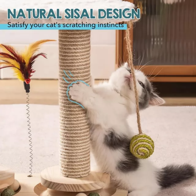 Natural Sisal Scratcher with Self-Groomer & Play Perch - Image 4