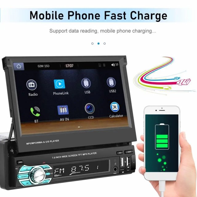 7" Retractable Touchscreen Car Stereo with Wireless CarPlay, Android Auto, and Backup Camera - Image 8