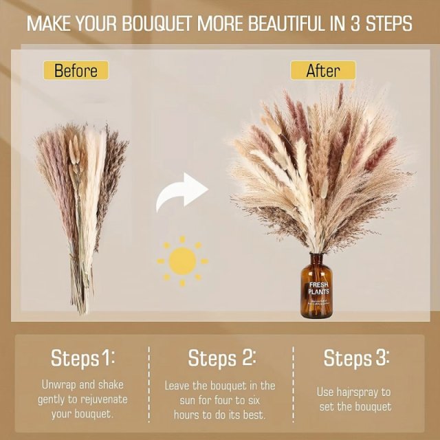 105pcs Natural Dried Flowers Pampas Grass Bouquet - Image 6
