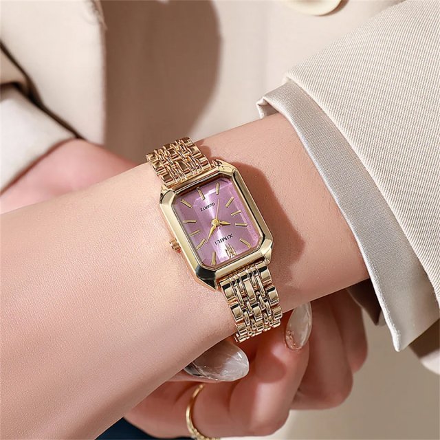 Elegant Women's Square Watch with Gold Alloy Strap - Image 4