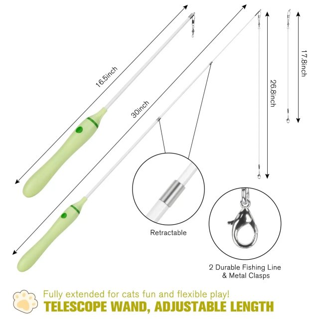 Interactive Retractable Cat Toy with Laser, Feather Teaser, and Telescopic Wand for Cats - Image 6
