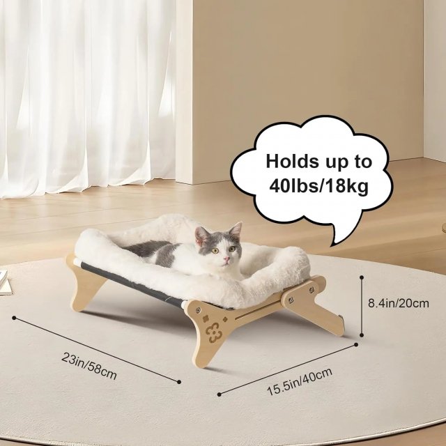 Adjustable 2-in-1 Wooden Cat Window Hammock with Soft Bed - Image 2
