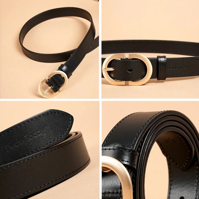 Women's Genuine Cow Leather Belt with Retro Metal Oval Buckle - Image 5