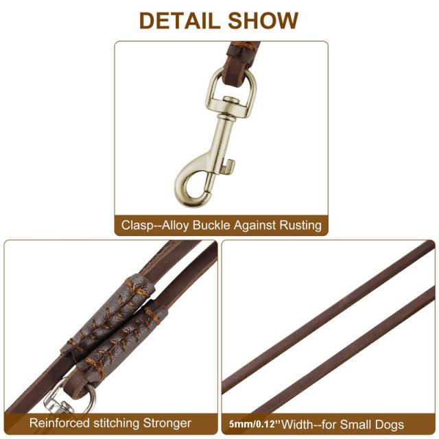 Genuine Leather Dog Leash with Comfortable Handle for Small Dogs and Cats - Image 3