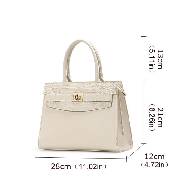Crocodile Pattern Cowhide Square Handbag - Off White - Image 7