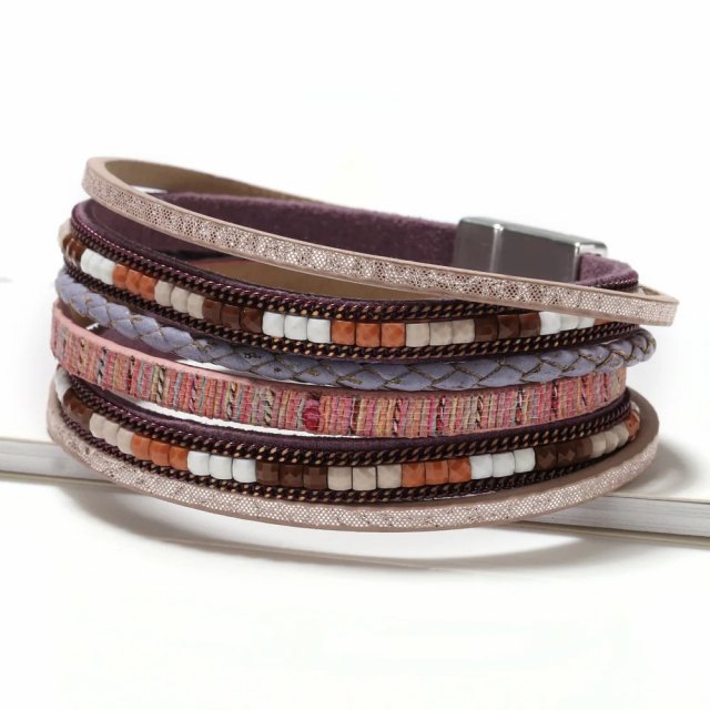 Handwoven Bohemian Leather Bracelet with Magnetic Buckle - Image 5