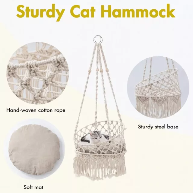 Boho Hanging Cat Bed for Sleeping, Playing, and Lounging - Image 2