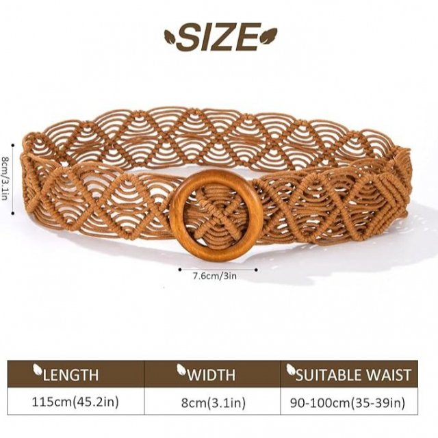 Boho Beach Woven Belt with Round Wooden Buckle - Image 8