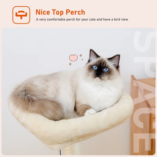 Modern Cat Tree Tower for Indoor Cats with Large Condo, Hammock & Cozy Top Perch - Image 3