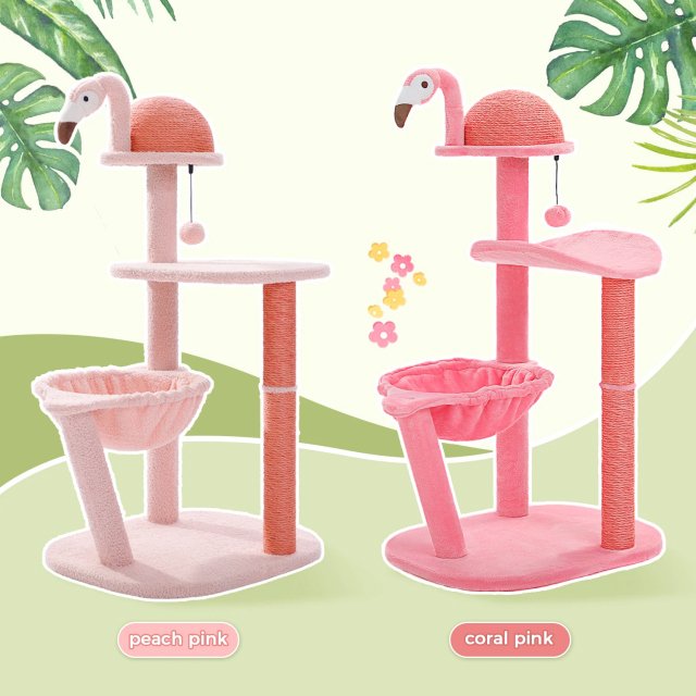 Flamingo Pink Cat Tree with Sisal Scratching Posts & Hammock - Image 5