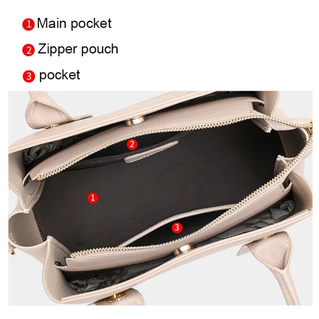 Genuine Leather Top Handle High-Capacity Fashion Handbag - Image 3