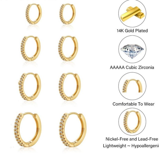 14k Gold Plated Hoop Earrings Set - Image 4