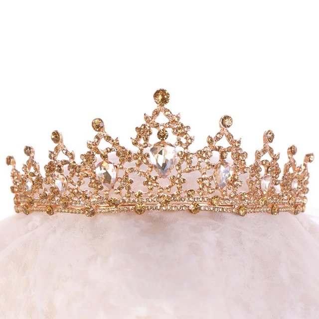 Baroque Gold Champagne Crystal Bridal Tiara - Image 5
